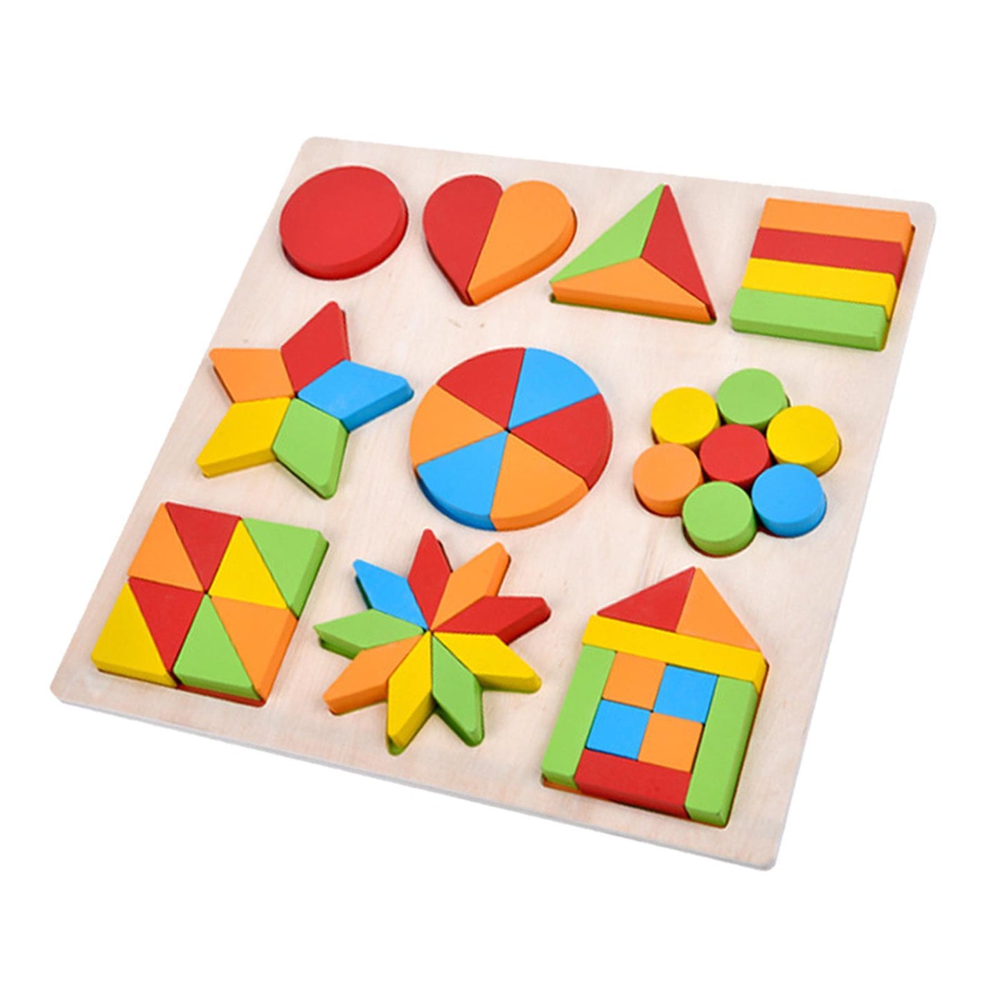Wooden Colorful Jigsaw Shape Puzzle Board