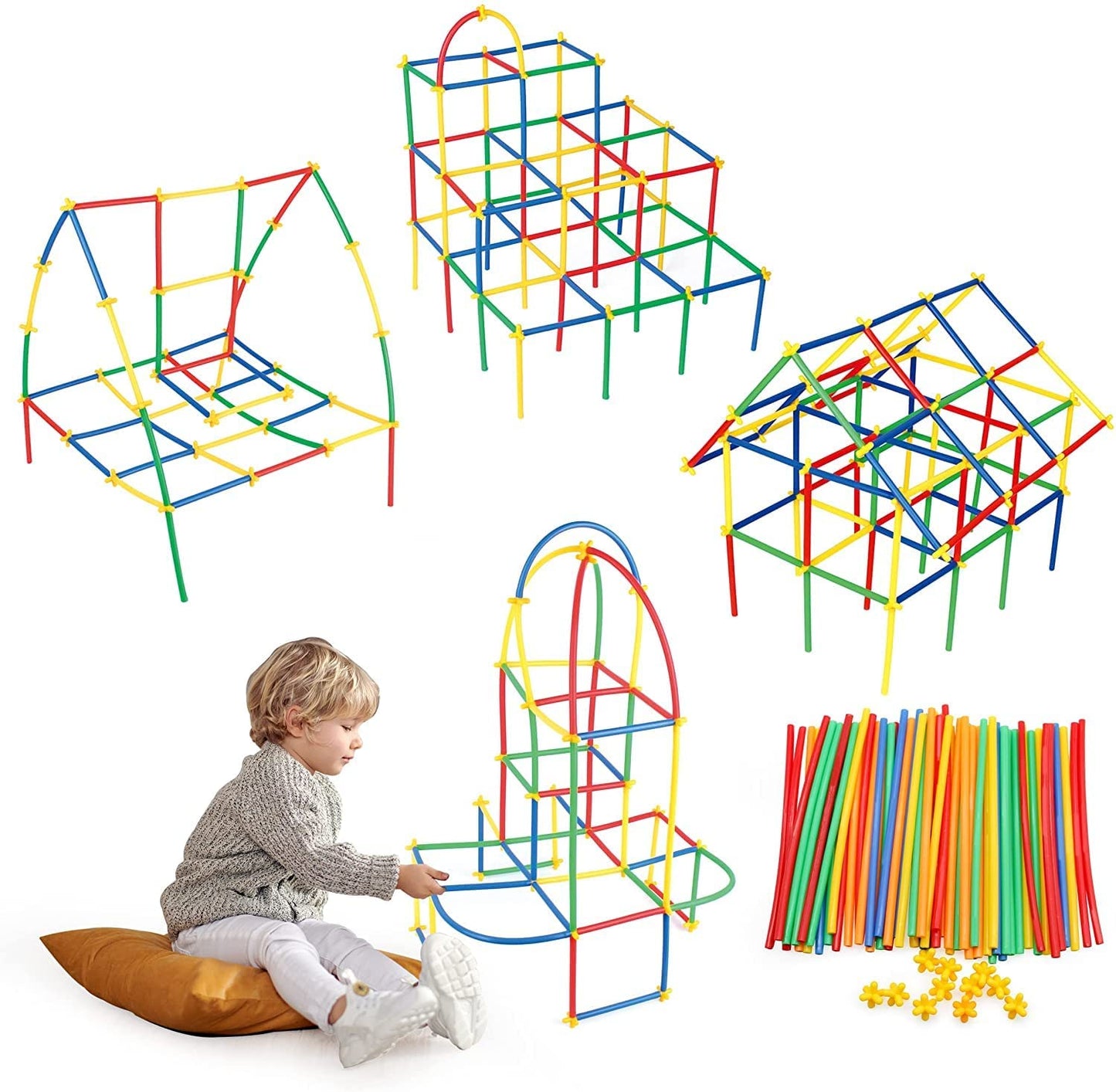 Colorful Pipe Straw Building Block Toy (110 Pieces)