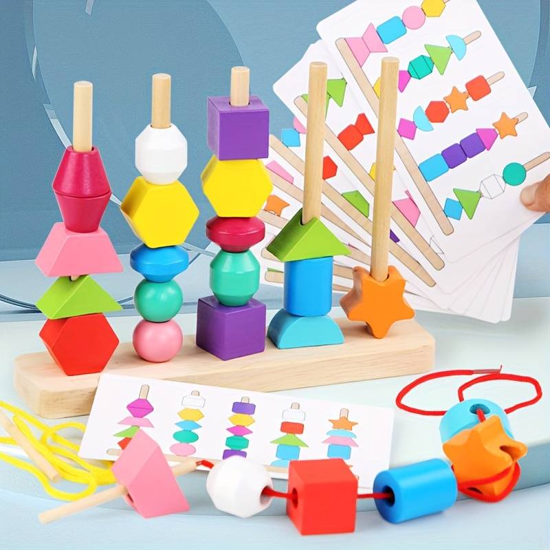 Colorful Geometric Shape Building Blocks Wooden Toys