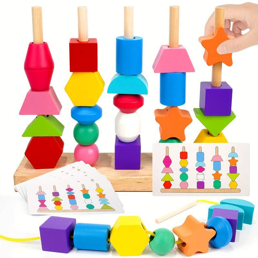 Colorful Geometric Shape Building Blocks Wooden Toys
